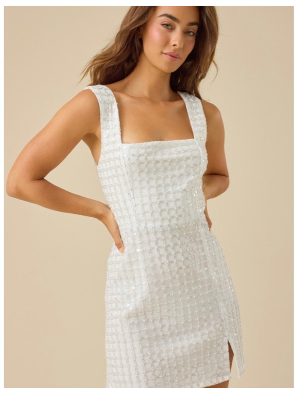 Altar’d State Mateo Mini Dress XL White Sequin Beaded Pearl Bridal Wedding